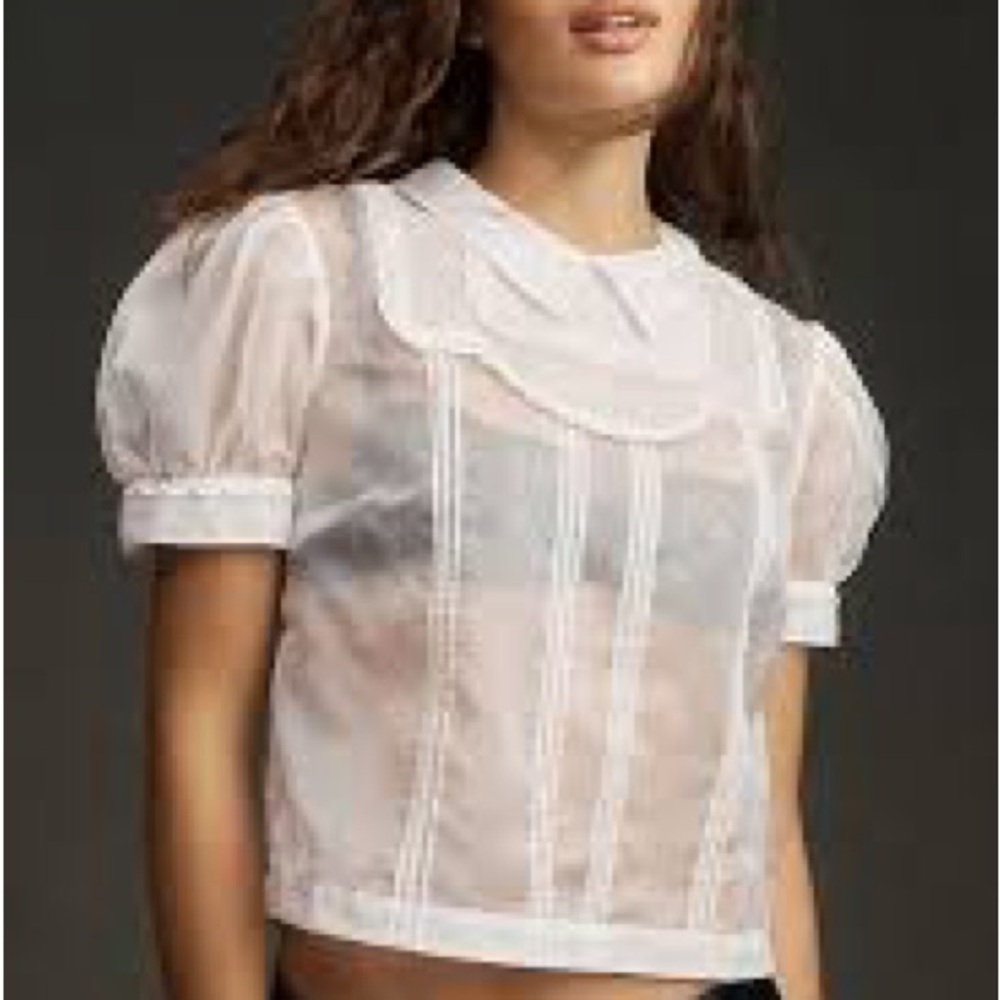 Maeve White Sheer Collar Blouse